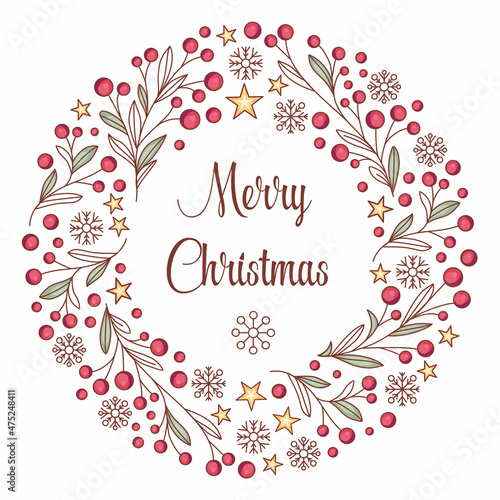 Christmas wreath sketched vector. Seasons Greeting wreath vector pattern on a white background. Round Christmas wreath vector