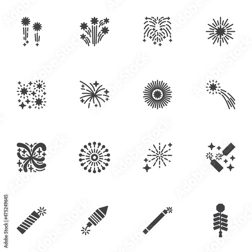 Salute pyrotechnics vector icons set