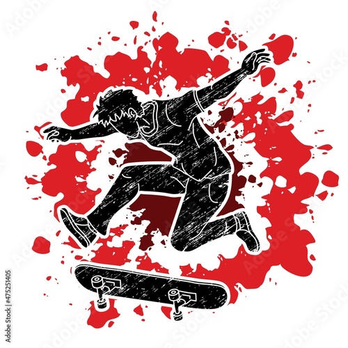 Extreme Sport Skateboard Player Action Skateboarder Cartoon Graphic Vector