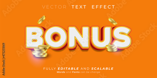 Editable text effect, Bonus with gold coin 3d style illustrations