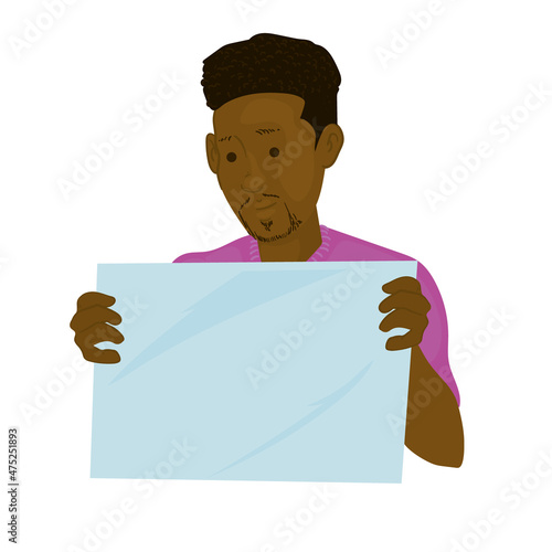 guy afro holding banner