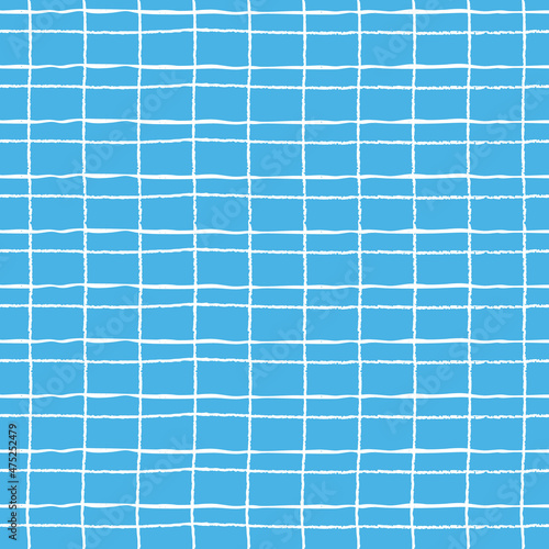 Seamless repeating pattern with hand drawn rustic white gridline on sky blue colored background