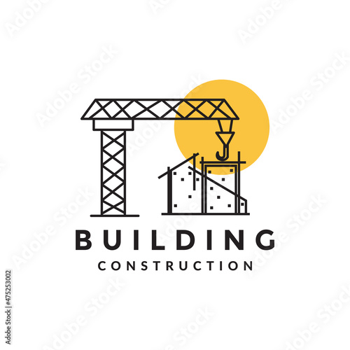 crane tower with construction build line logo design vector graphic symbol icon sign illustration creative idea