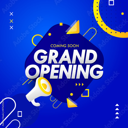 Creative grand opening soon blue banner design
