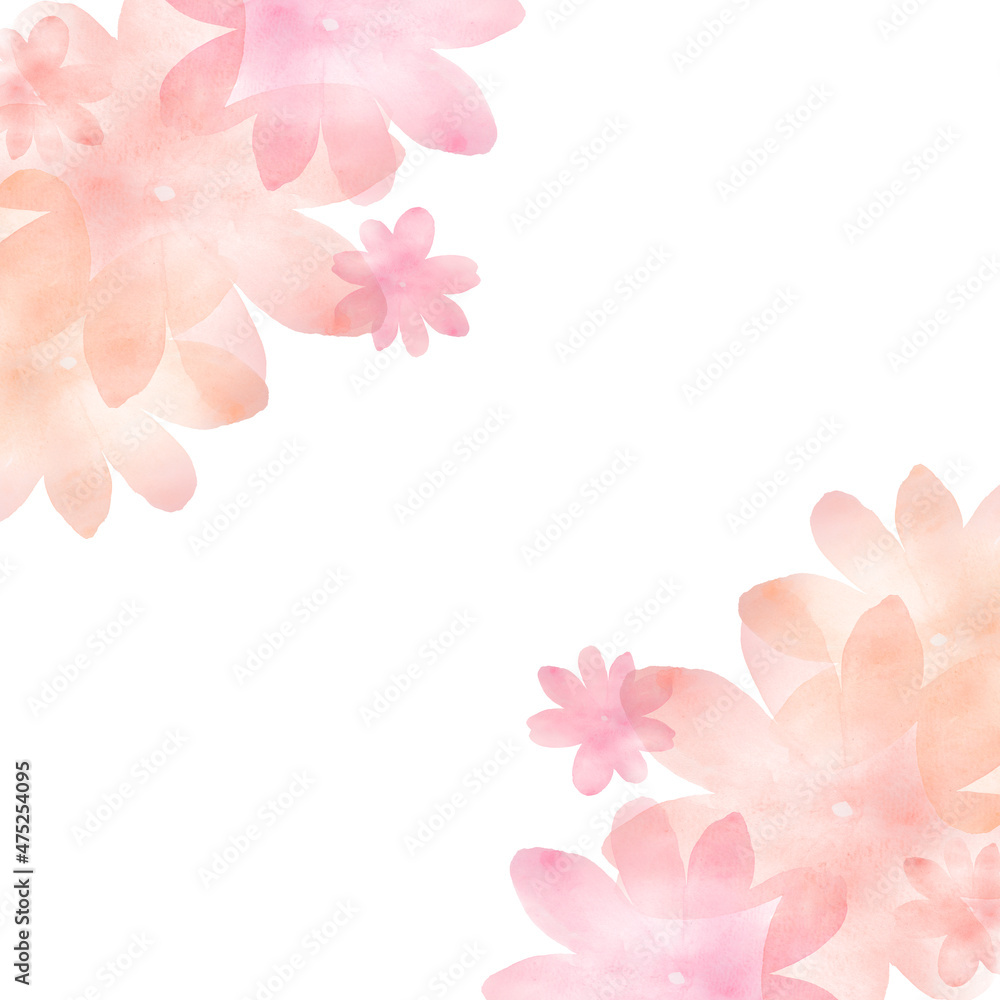 水彩のお花のデコレーション　ピンク