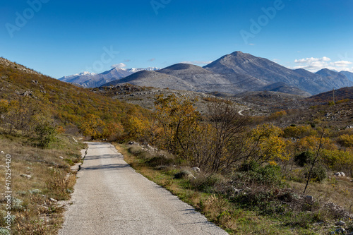 Countryside road in Croatian mountains. Balkans.