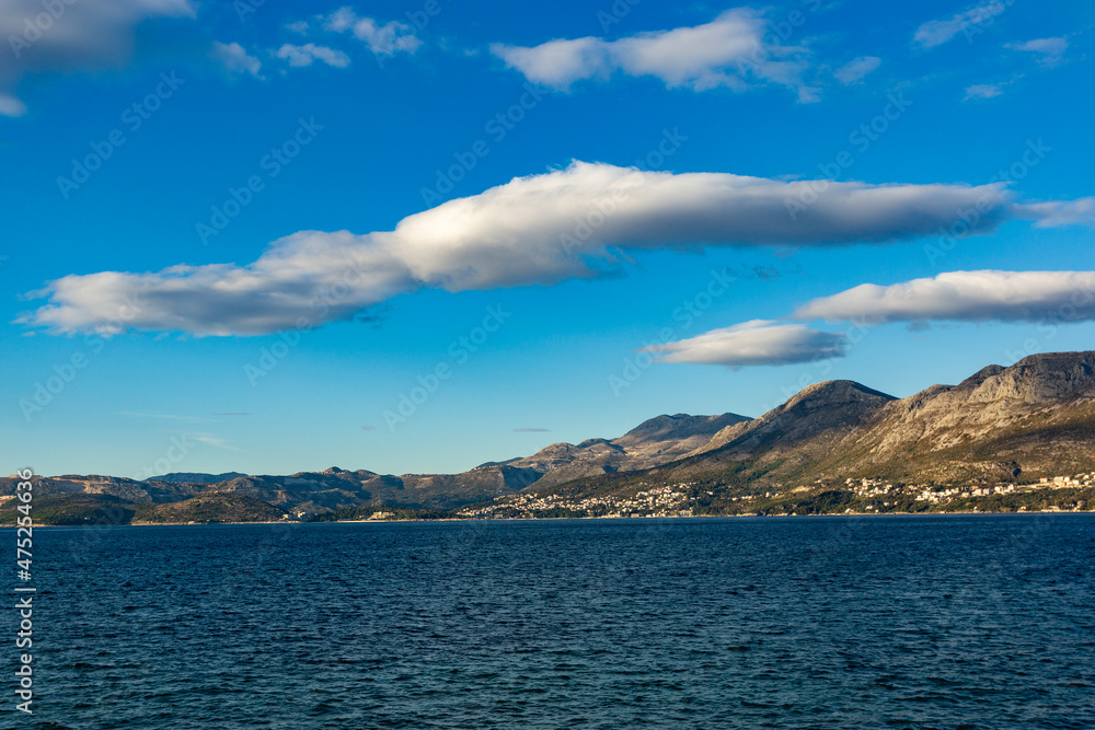 Blue sky over mountains on adriatic coast