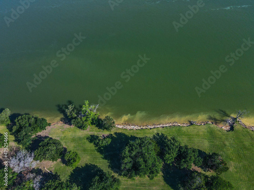 Aerial view of the lakeshore in Woodway Lake in Texas photo