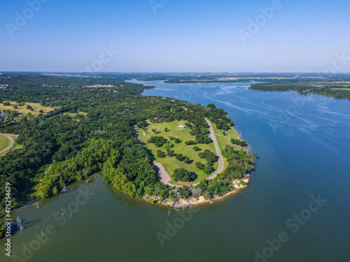 Beautiful aerial view of nature on the shore of Lake Waco in Texas photo