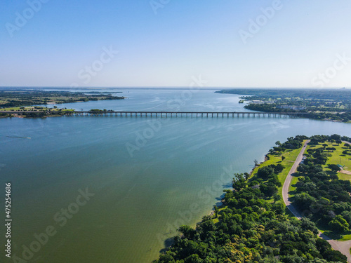 Beautiful aerial view of a bridge over Lake Waco in Texas photo