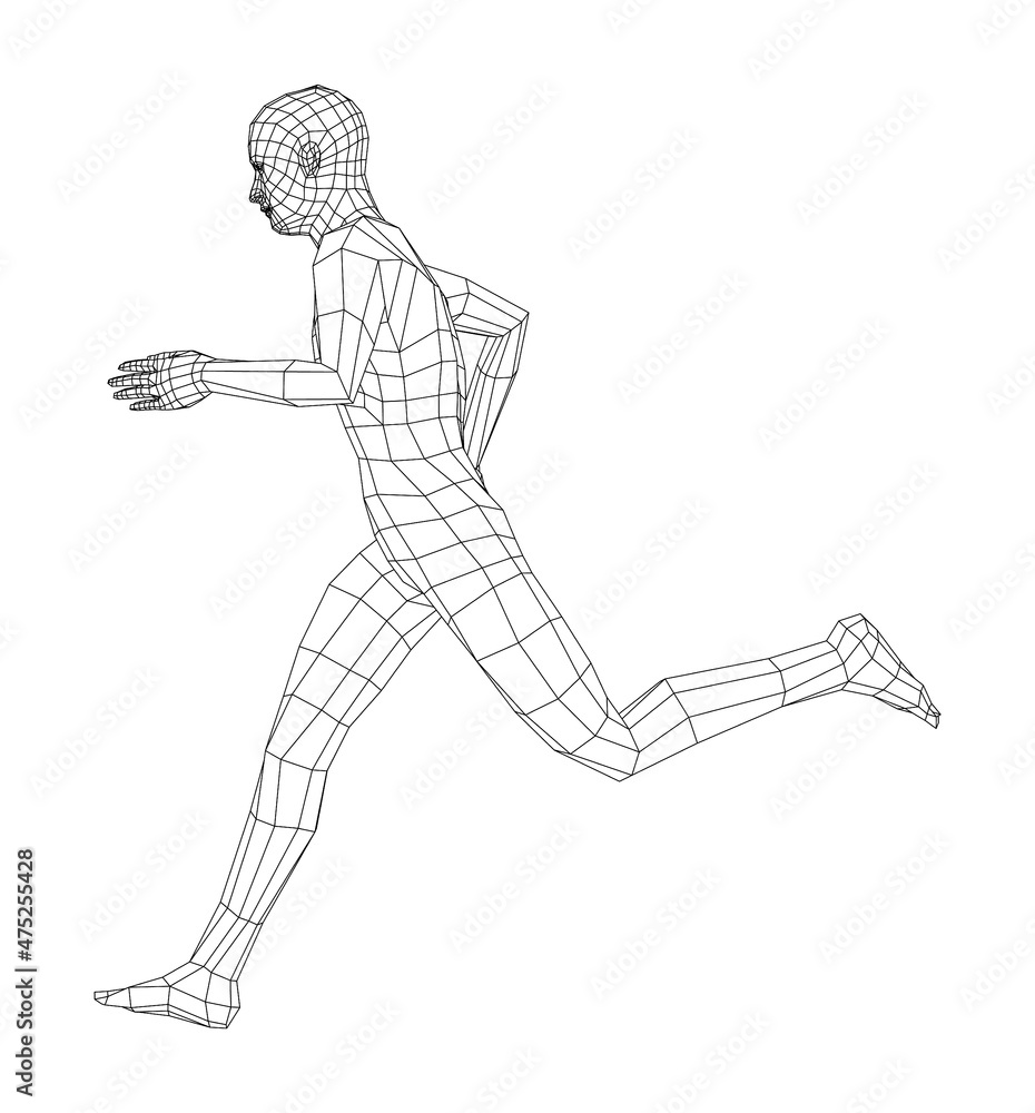 Wireframe running man. 3d illustration
