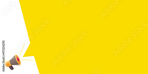 Announce advertising promo banner yellow color, announcement excited attention speaker backdrop, special loud deal offer or mega sale blank empty copy space template with megaphone vector