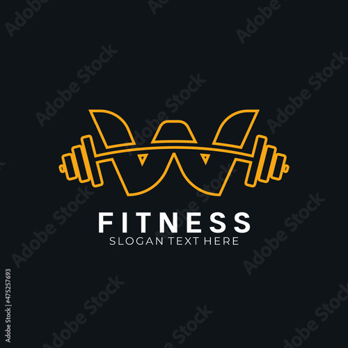 Letter W barbell logo, letter W with barbell logo in trendy flat style, fitness logo