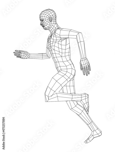 Wireframe running man. 3d illustration