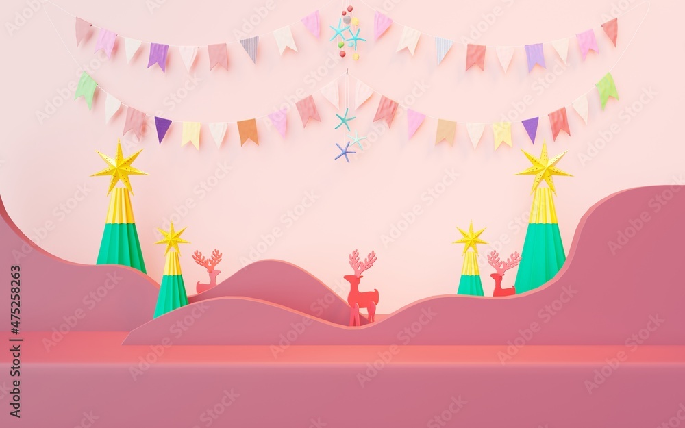 merry christmas and happy new year with pink background.3d rendering