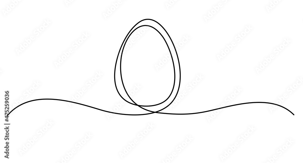 Egg line art, Continuous one line drawing of whole egg in shell. Design element for Easter