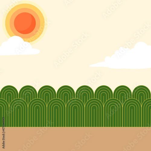 동양 전통 배경 일러스트 해가 뜬 아침풍경 