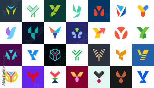 Abstract logos collection with letter Y. Geometric abstract logos. Icon design 