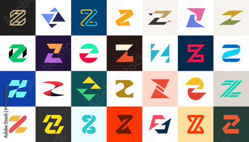 Abstract logos collection with letter Z. Geometric abstract logos. Icon design 