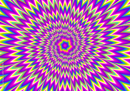 Colorful rainbow flower blossom. Motion illusion.