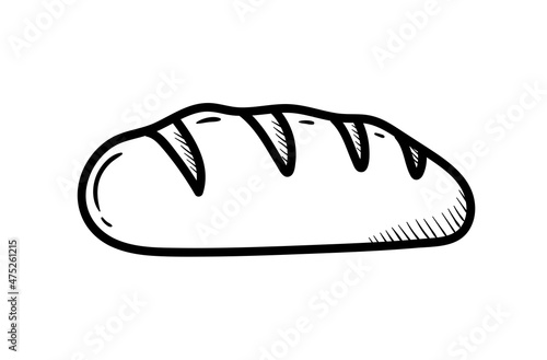 bakery product loaf or white bread hand-drawn in doodle style. simple illustration