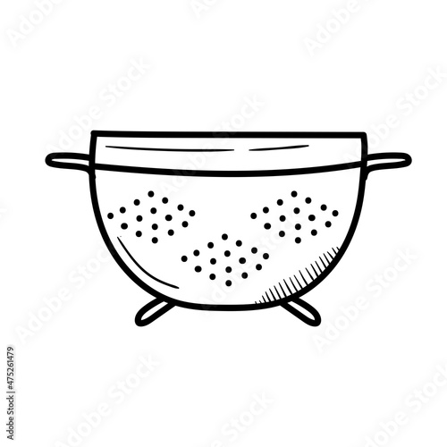 colander or kitchen sieve painted in doodle style. simple hand-drawn illustration