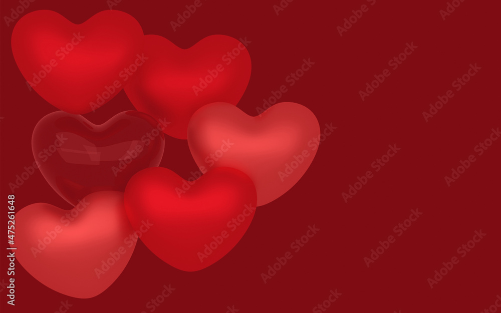 3D illustration of red background and hearts. 3D illustration of red background and hearts.