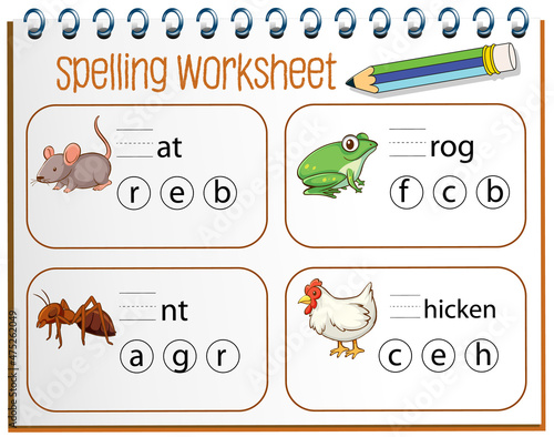 Spelling worksheet template for kids photo