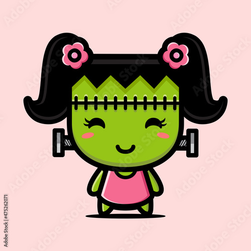cute woman frankenstein cartoon vector design