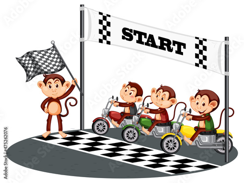 Motorcycle racing with monkey racing drivers