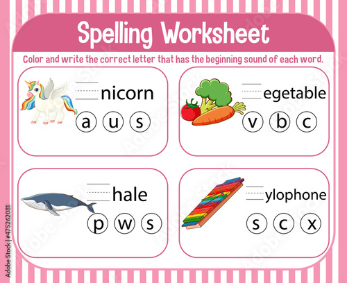 Spelling worksheet template for kids