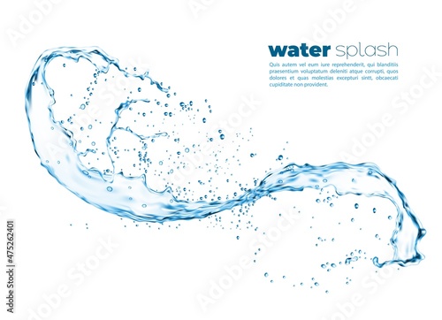 Isolated swirl transparent realistic water splash with drops Fototapet