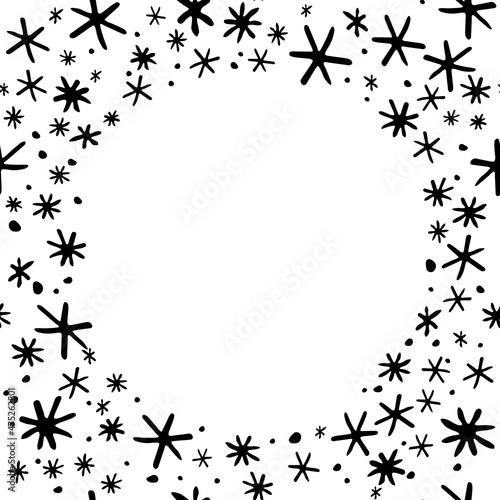 Winter vector frame of simple primitive blue snowflakes. Background  border  template for theme of Snowfall  christmas  new year