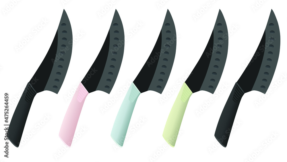 set of Large sharp cleaver knives with wooden handle isolated on white background, colourful cleavers knives set of Large sharp cleaver knives with wooden handle isolated on white background, colourful cleavers knives