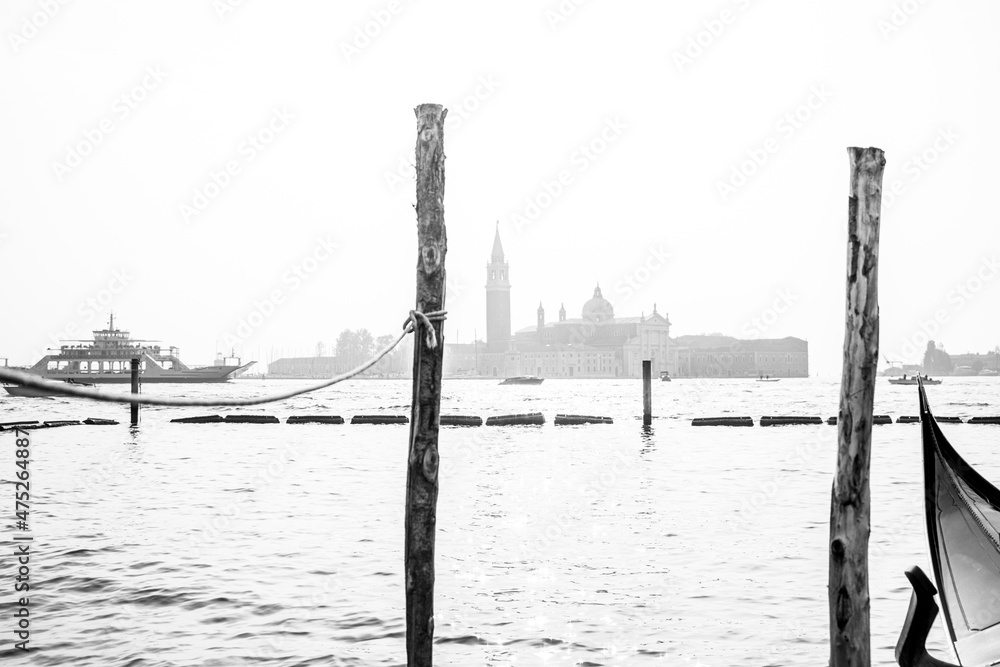 Gondola`s pier and Church of San Giorgio Maggiore, Venice