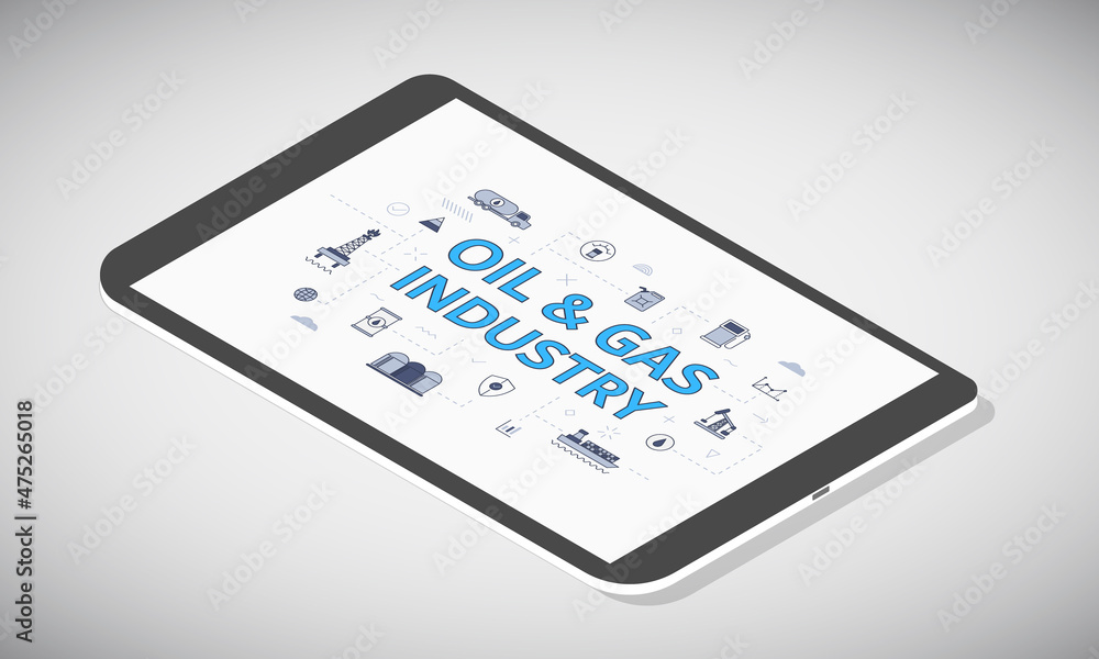 oil and gas industry concept on tablet screen with isometric 3d style oil and gas industry concept on tablet screen with isometric 3d style