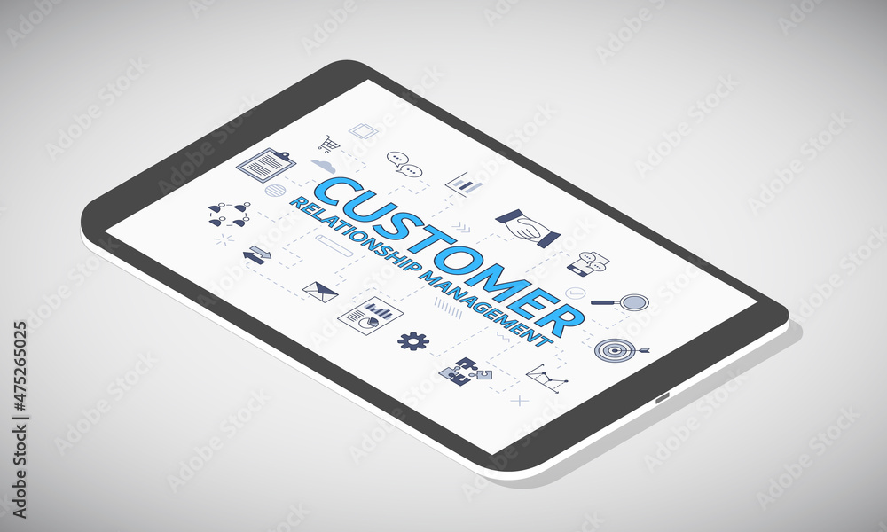 crm customer relationship management concept on tablet screen with isometric 3d style crm customer relationship management concept on tablet screen with isometric 3d style