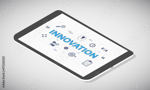 business innovation concept on tablet screen with isometric 3d style