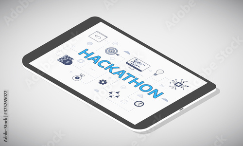 hackathon technology concept on tablet screen with isometric 3d style