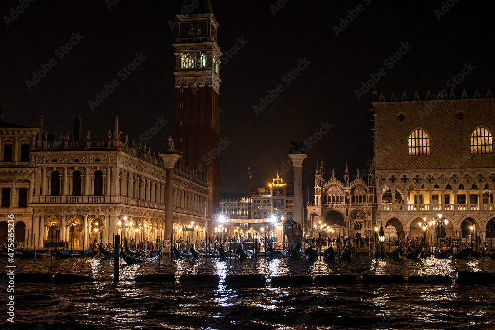 Venice at night. San Marco & gondolas