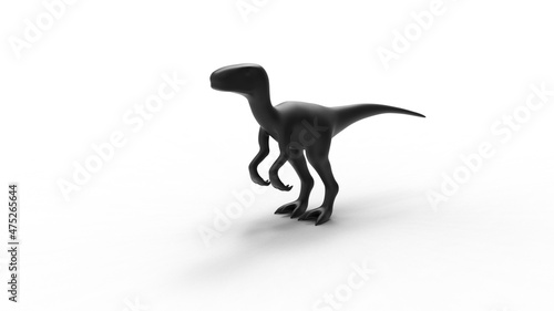 black raptor dinosaur angle view with shadow 3d render