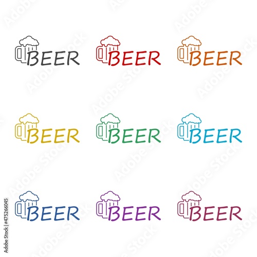 Beer word icon isolated on white background  color set