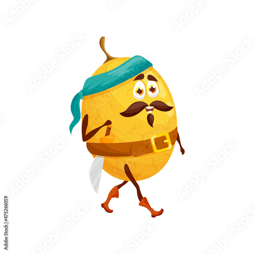 Pirate emoticon plum or fig purple tropical fruit isolated berry cartoon character. Vector exotic food dessert, ripe summer cluster or sycamore fig. Fruit corsair buccaneer in captain hat and sword