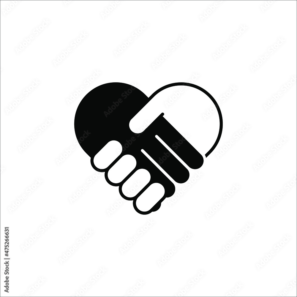 Handshake black silhouette icon in heart shape vector illustration. eps 10 Handshake black silhouette icon in heart shape vector illustration. eps 10
