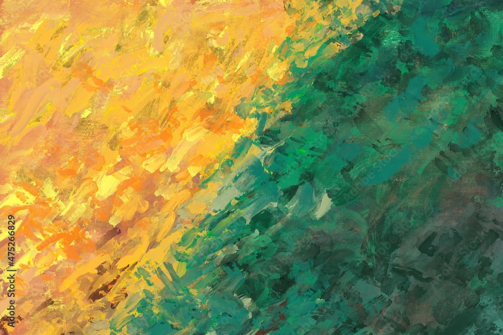 油彩抽象背景 黄色と緑 エネルギッシュでラフな筆跡 ナチュラル 油絵 アート 質感 Stock Illustration Adobe Stock