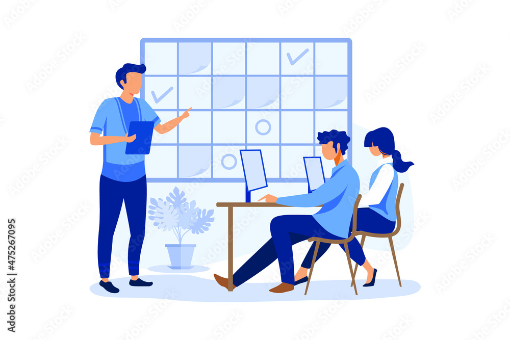 fill in the calendar table, mark important dates and tasks, team thinking and brainstorming, analytics of information about the company flat modern design illustration fill in the calendar table, mark important dates and tasks, team thinking and brainstorming, analytics of information about the company flat modern design illustration