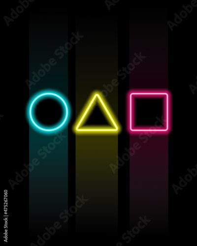 Neon color signs circle, square, triangle.