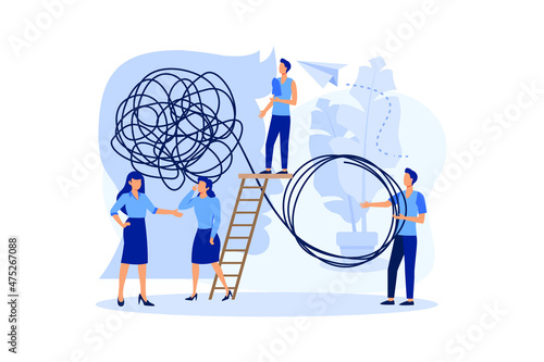 tangle tangled and unraveled. abstract metaphor, business problem solving concept flat modern design illustration