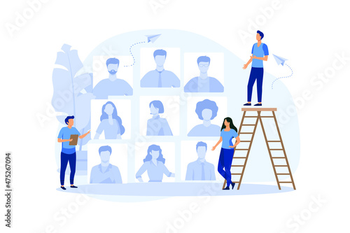 open vacancy, a business company is looking for an employee to work in the form of puzzles, flat color icons, creative illustrations, businessmen are considering a resume modern ilustration