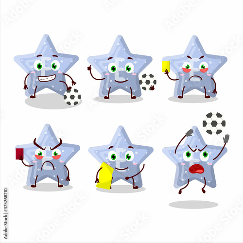 Star blue gummy candy E cartoon character working as a Football referee
